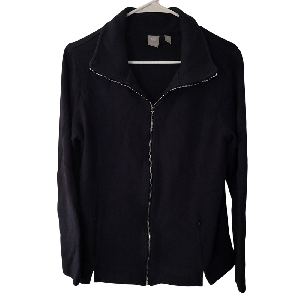 Nusport Vintage XL Black Full Zip Blue Knit Zipup Jacket MockNeck Ribbed Sweater